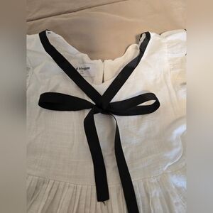 Mud kingdom white Kids Dress with Black Ribbon Tie - Classic Elegant Style